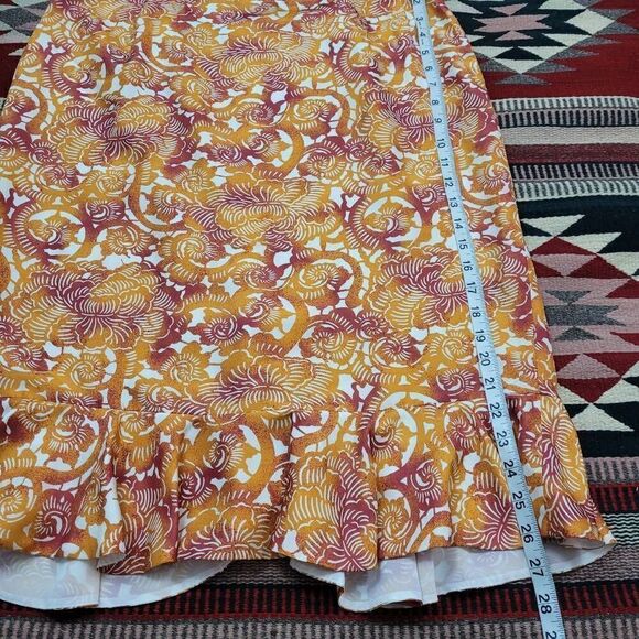 Lafayette 148 Silk Floral Tulip Ruffle Skirt Sz 14 Orange Beige Office Career - Picture 8 of 8